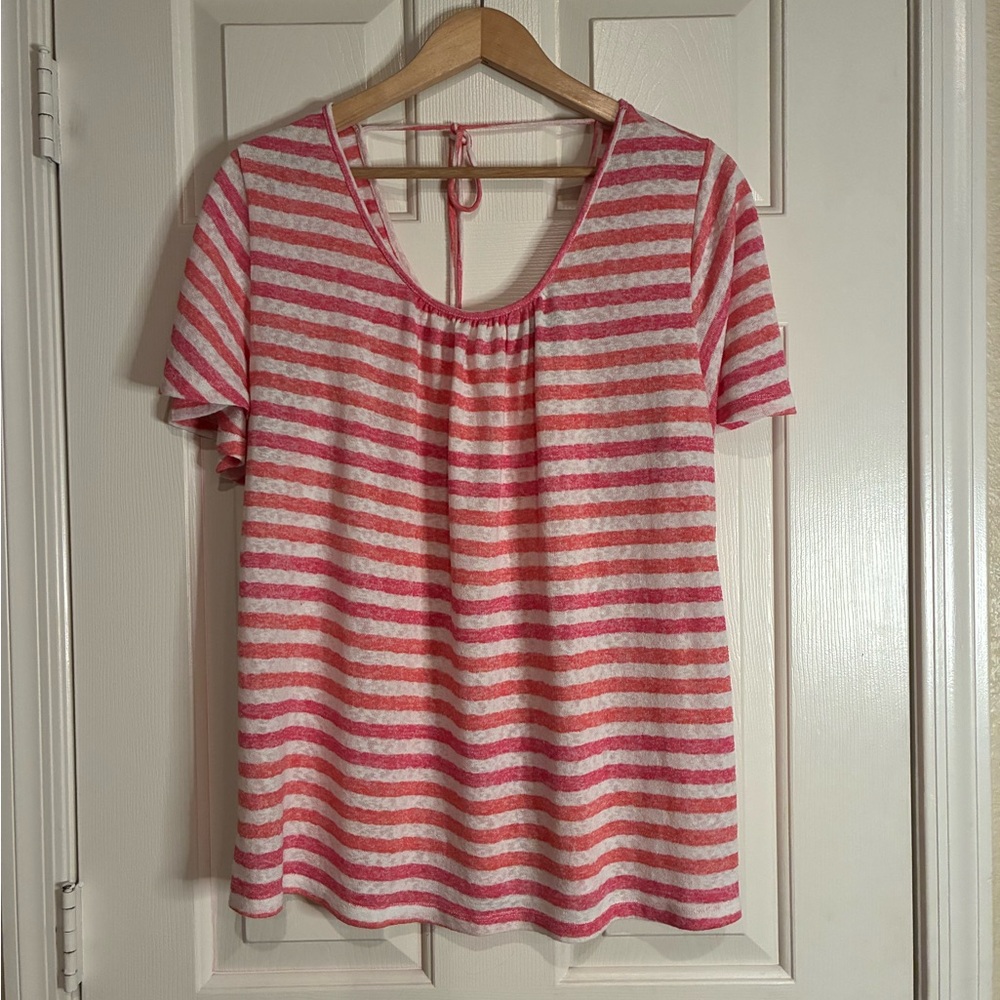 Bobeau Red and White Striped Short Sleeve Tee
